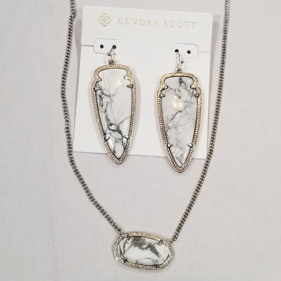 Rare White Howlite Dylan Necklace Skylar Earrings Beautiful Marbling - Picture 5 of 8